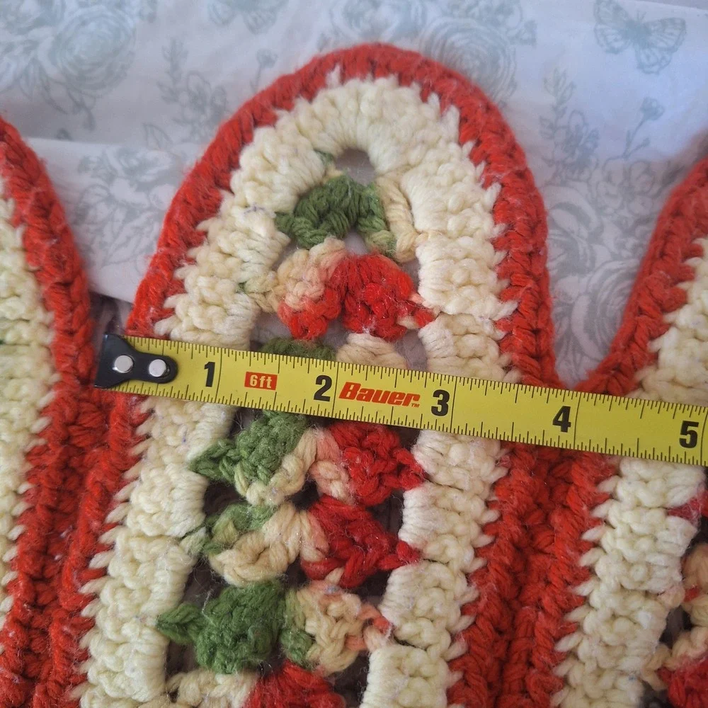 Vintage Strip‎ Afghan Throw Blanket 58x47 Orange Green MCM Decor